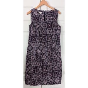 Talbots Navy and Pink Geometric Split Neck Sheath Dress NEW!